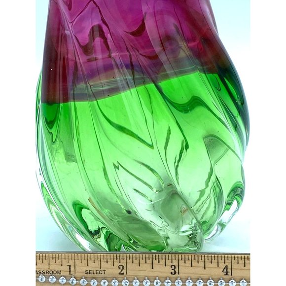 Watermelon Glass Two-Tone Vase Purple and Green With Blends of Blues and Purples - Picture 5 of 7